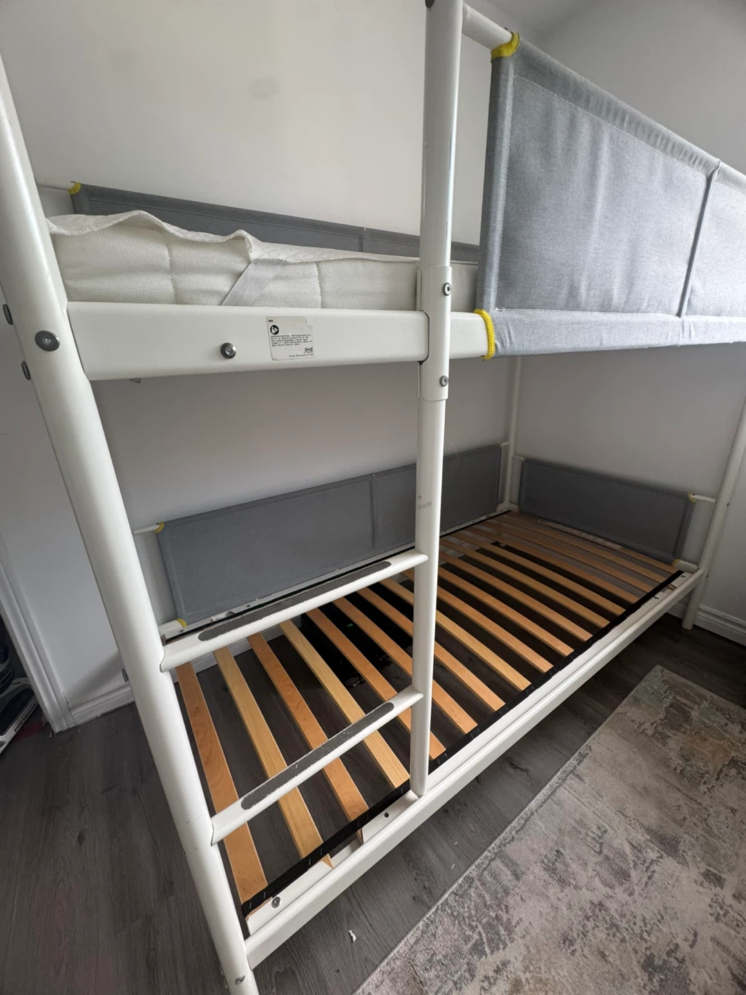 White Metal Bunk Bed with Grey Accents