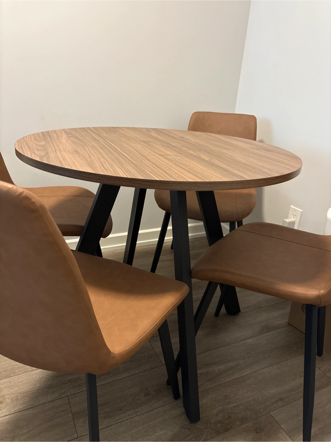 Round Wood Dining Table with 4 Faux Leather Chairs - photo 2