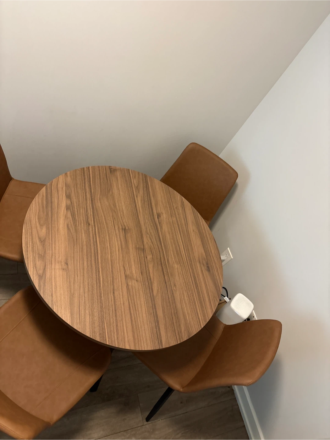 Round Wood Dining Table with 4 Faux Leather Chairs - photo 3