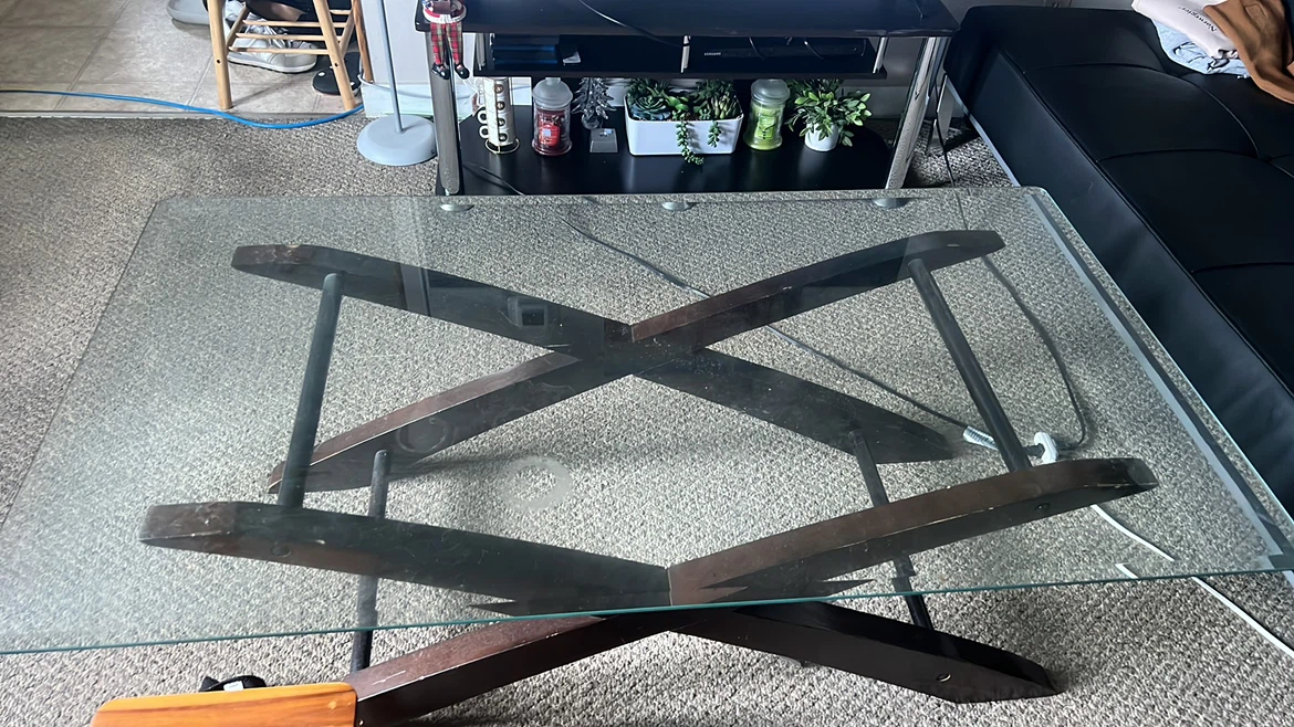 Glass Top Coffee Table with Wooden Base