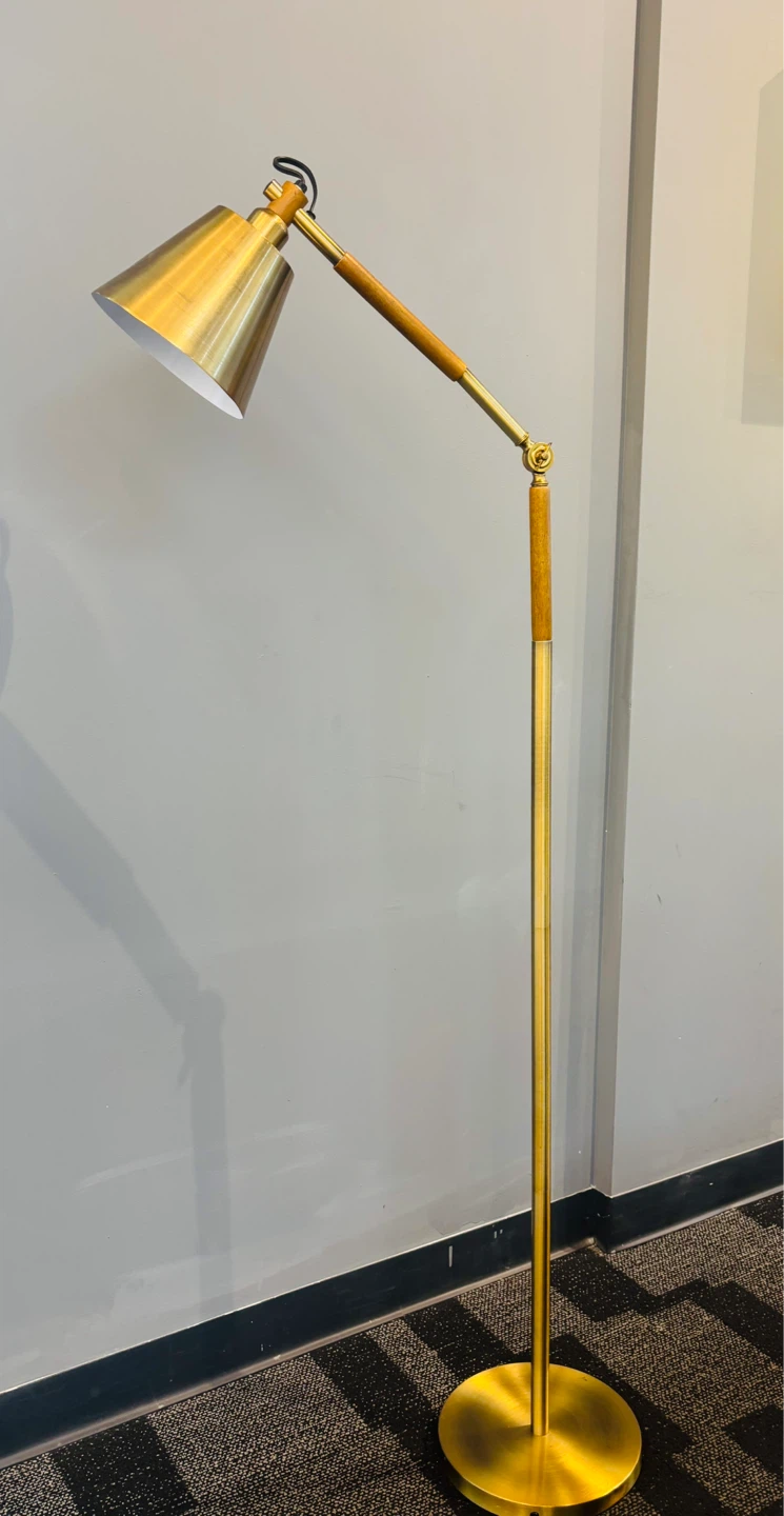 Adjustable Brass Floor Lamp with Wood Accents