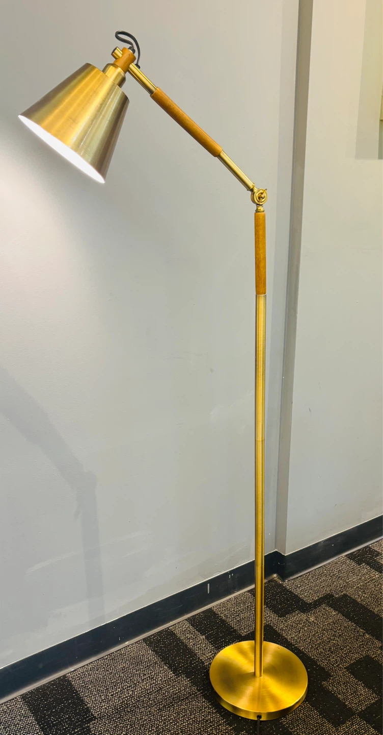 Adjustable Brass Floor Lamp with Wood Accents - photo 2