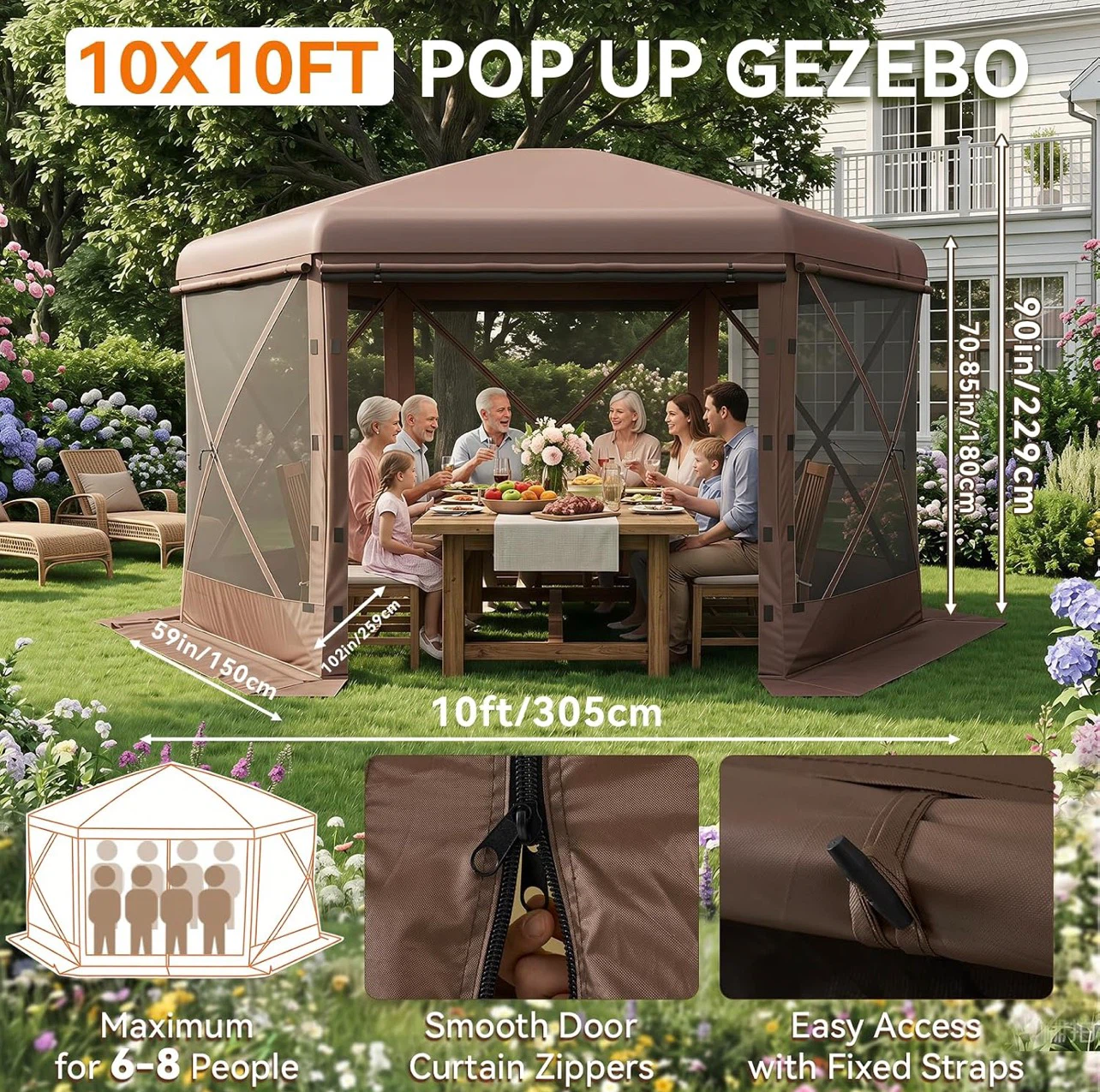 10x10FT Pop Up Gazebo Tent with Screens