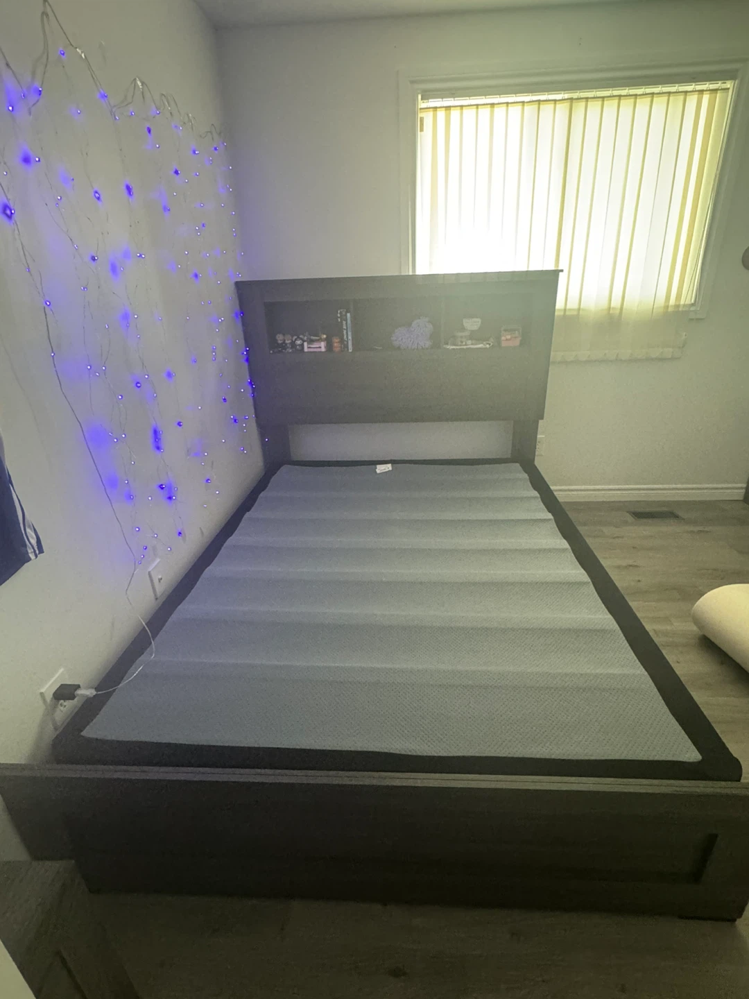 Dark Wood Bed Frame with Headboard Shelving - photo 2