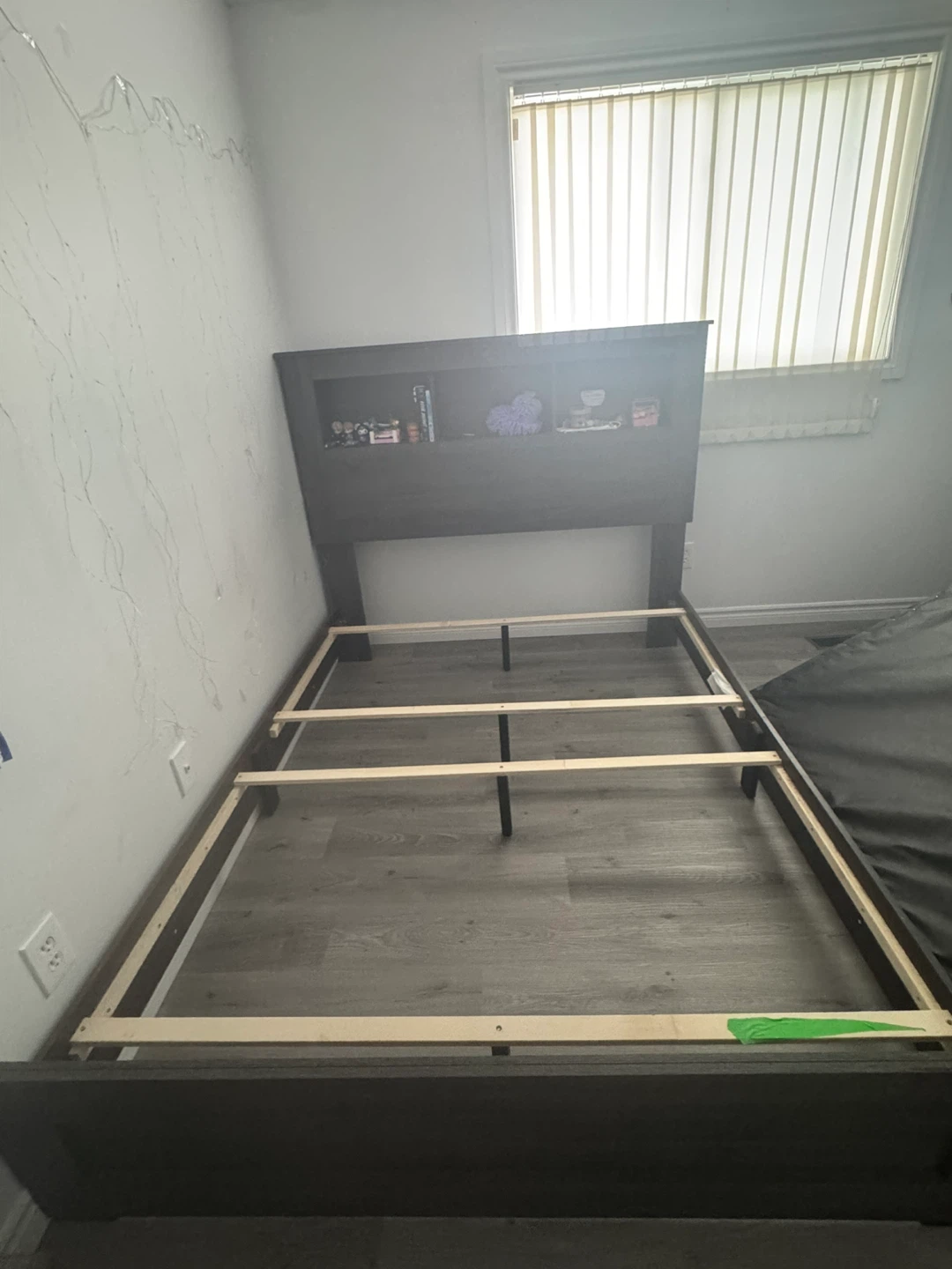 Dark Wood Bed Frame with Headboard Shelving - photo 3