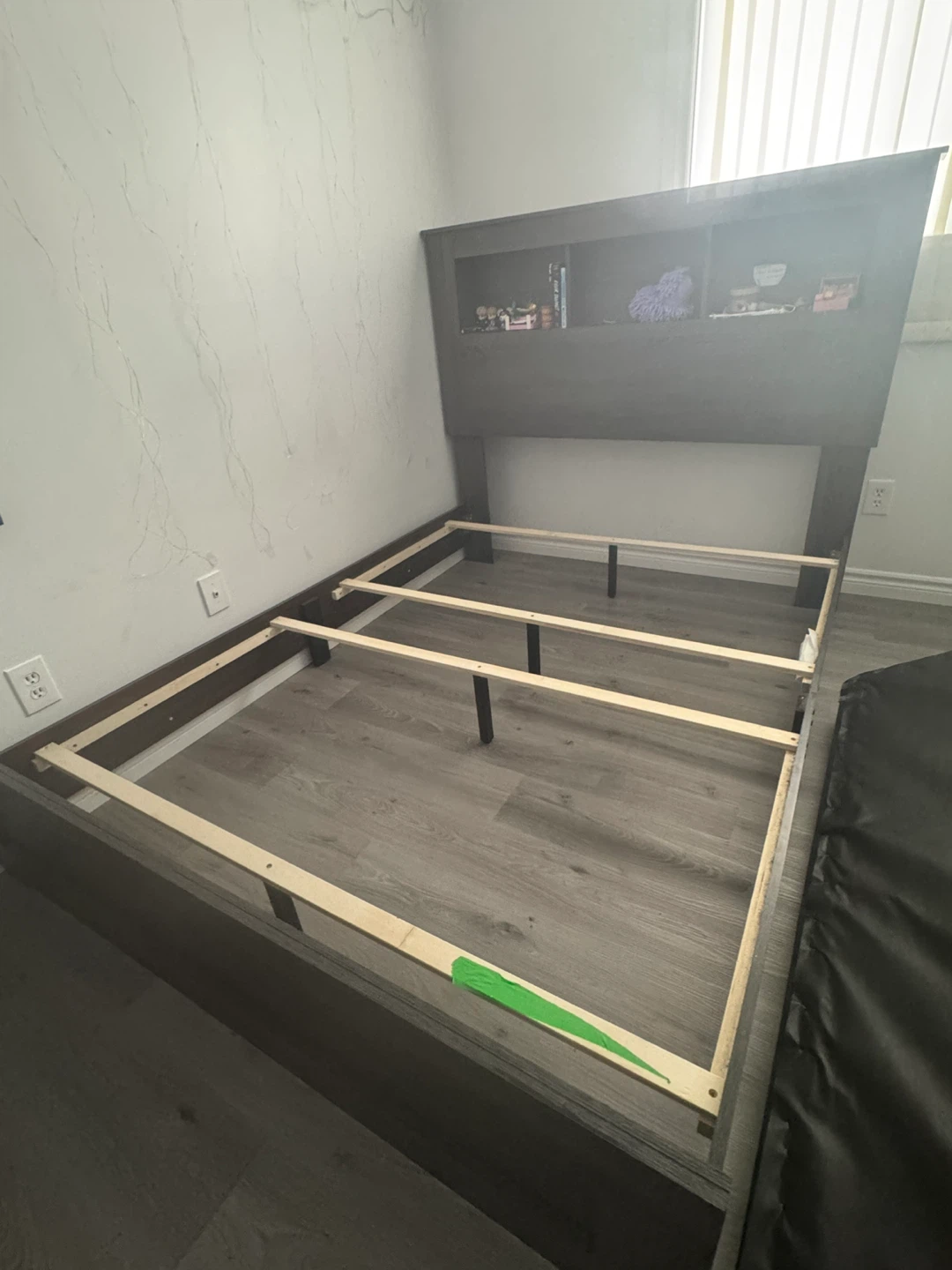 Dark Wood Bed Frame with Headboard Shelving - photo 4