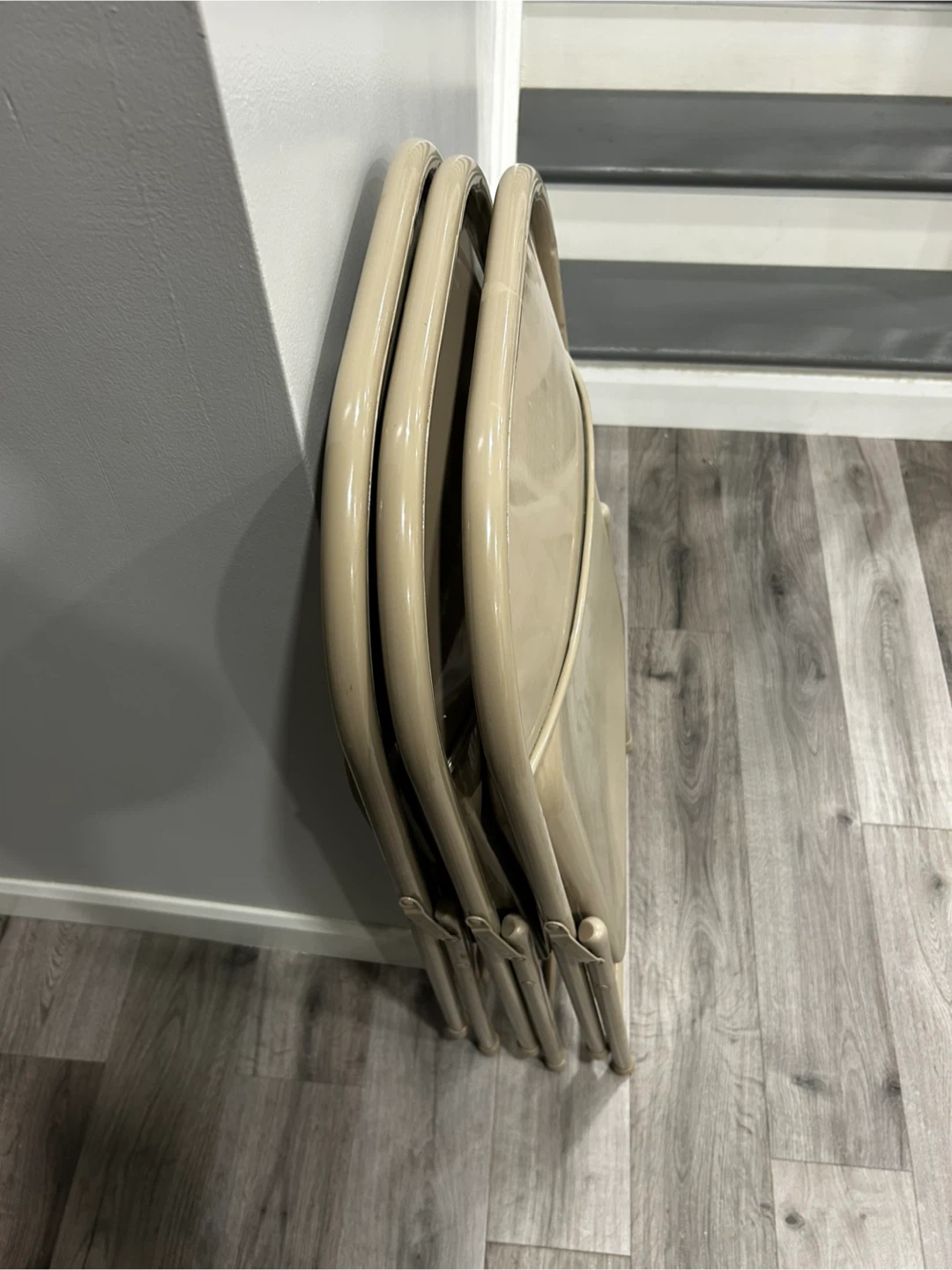 Folding Chairs (Set of 3) - Beige Metal