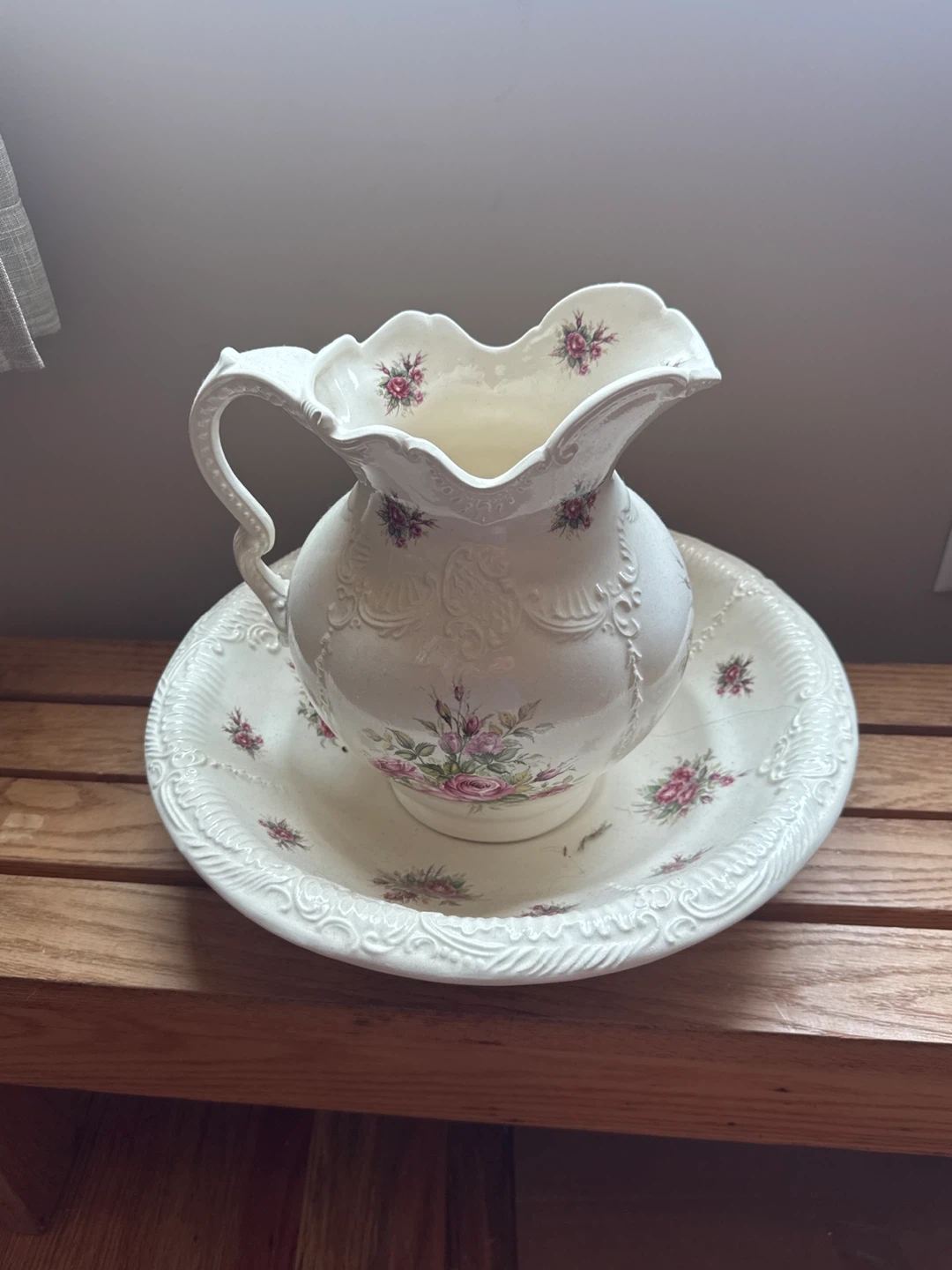 Vintage Pitcher and Bowl Set with Roses
