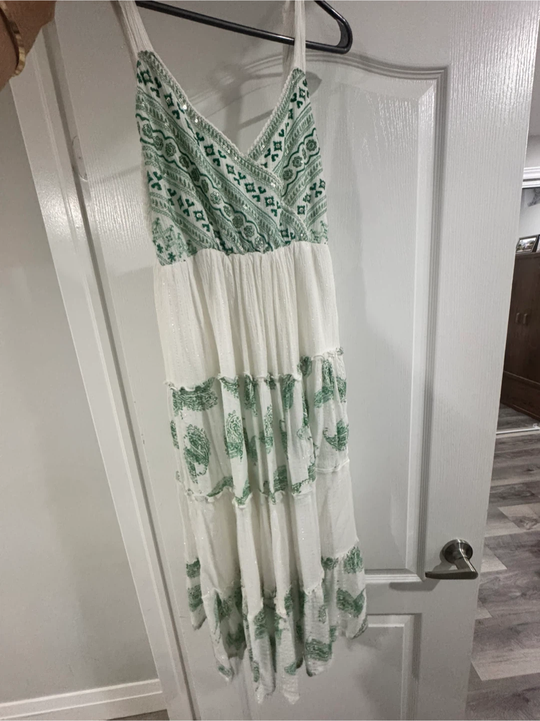 White Maxi Dress with Green Print - photo 2