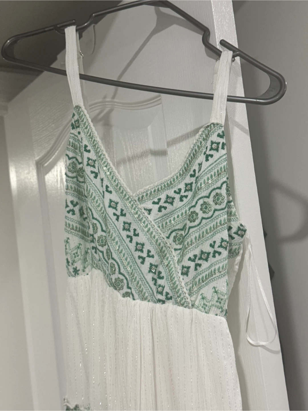 White Maxi Dress with Green Print - photo 3