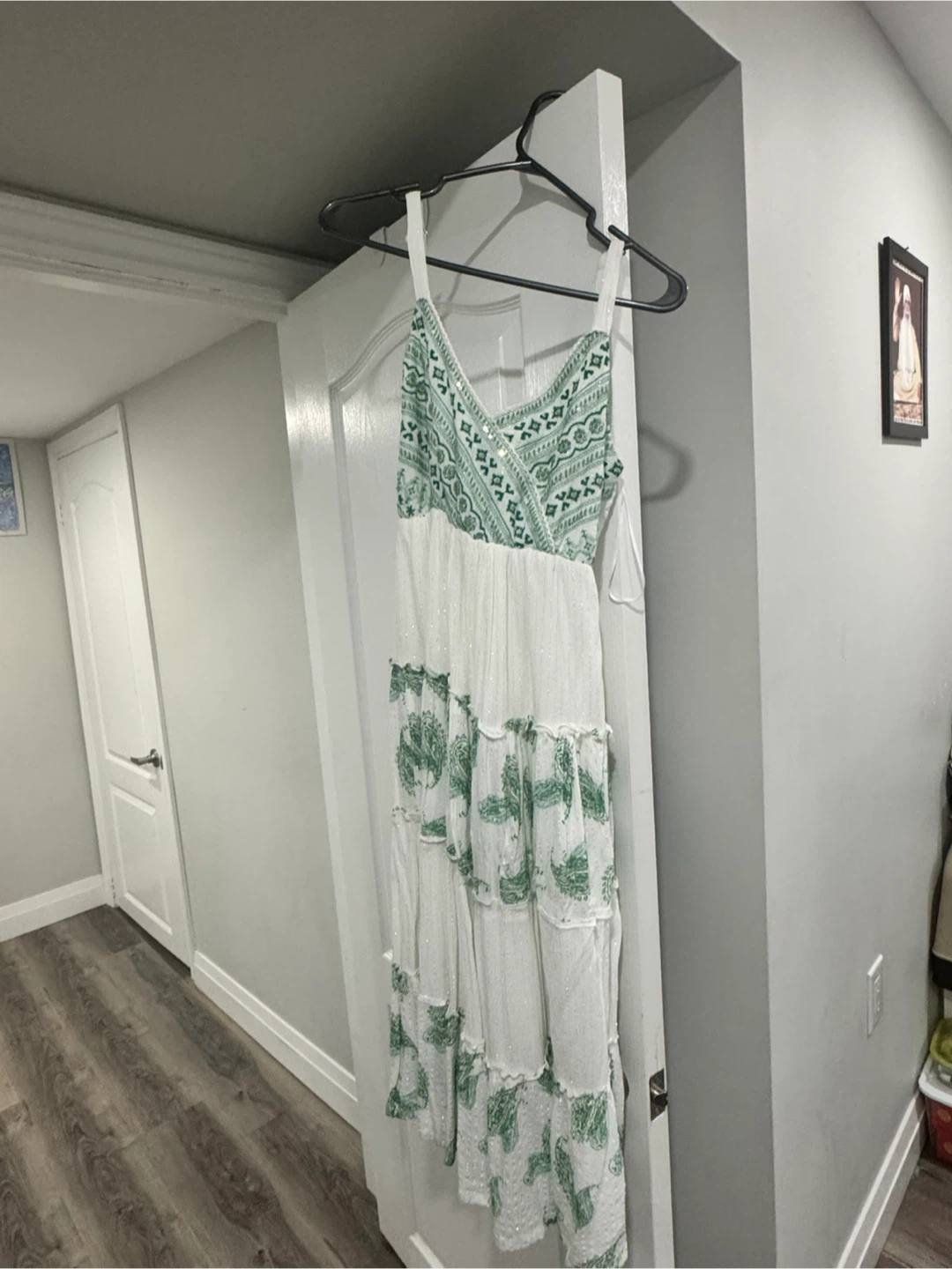 White Maxi Dress with Green Print - photo 4