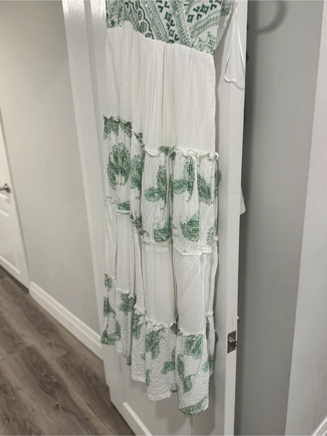 White Maxi Dress with Green Print - photo 5