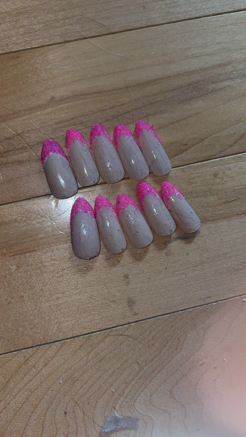 Pink glitter French tip nails