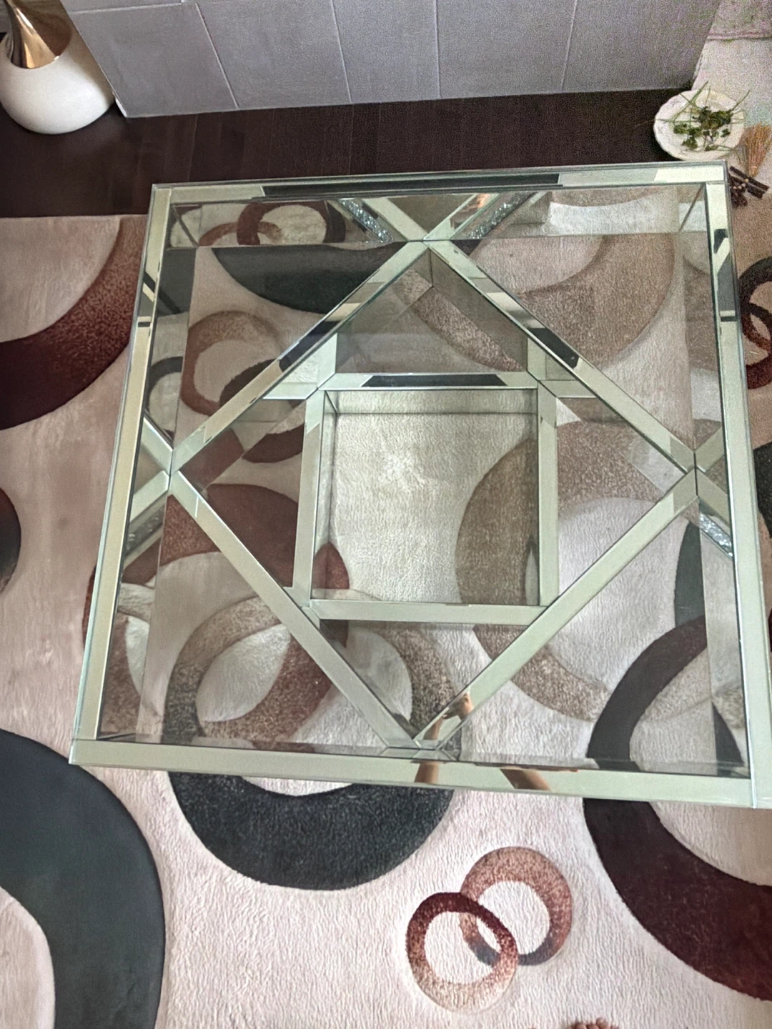 Mirrored Coffee Table with Crushed Crystal Inlay