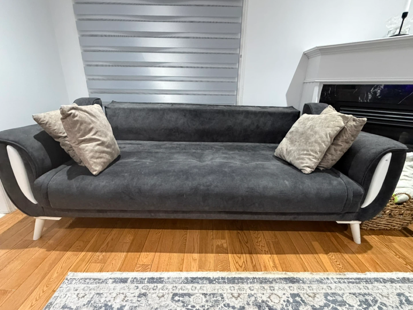 Dark Grey Tufted Sofa with Accent Pillows - photo 2