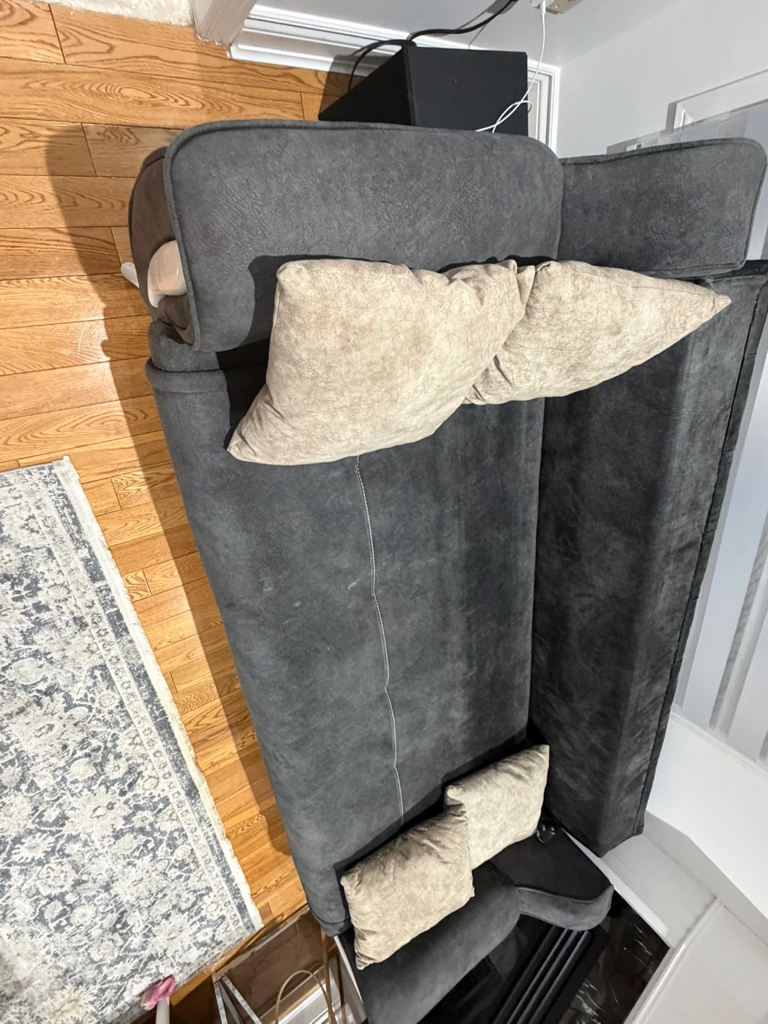 Dark Grey Tufted Sofa with Accent Pillows - photo 3