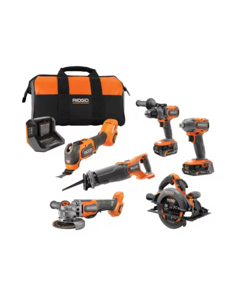 RIDGID 6-Piece Cordless Power Tool Combo Kit with Bag