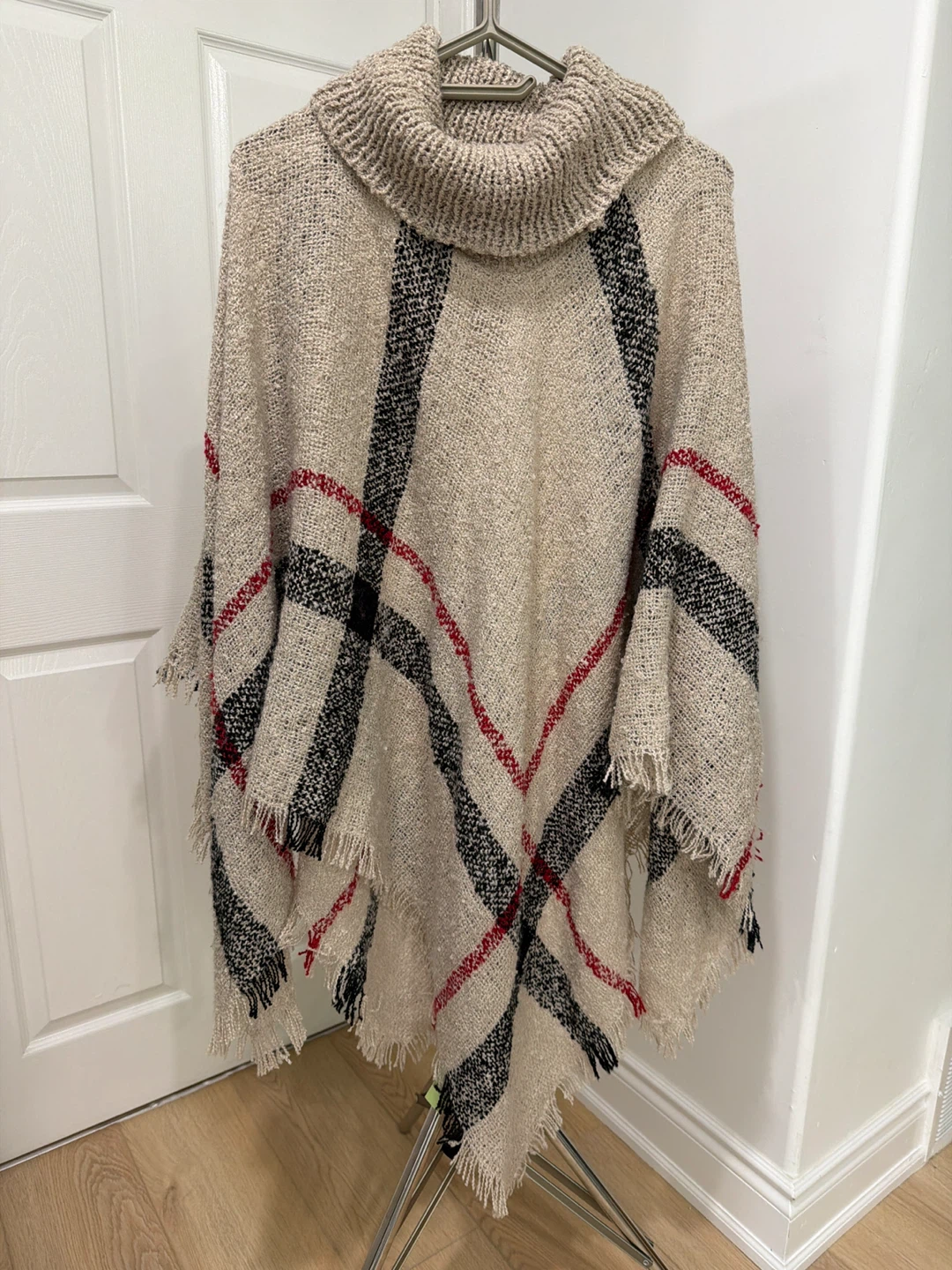 Turtleneck Plaid Poncho