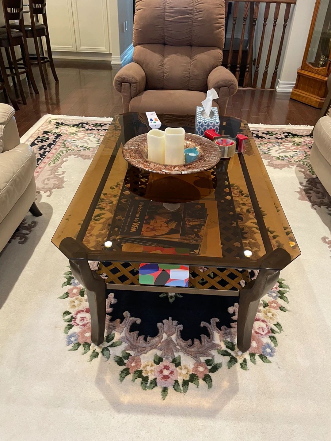 Leather sofa set plus Glass accent table with lower shelf - photo 3