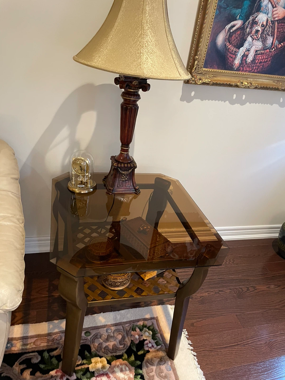 Leather sofa set plus Glass accent table with lower shelf - photo 4