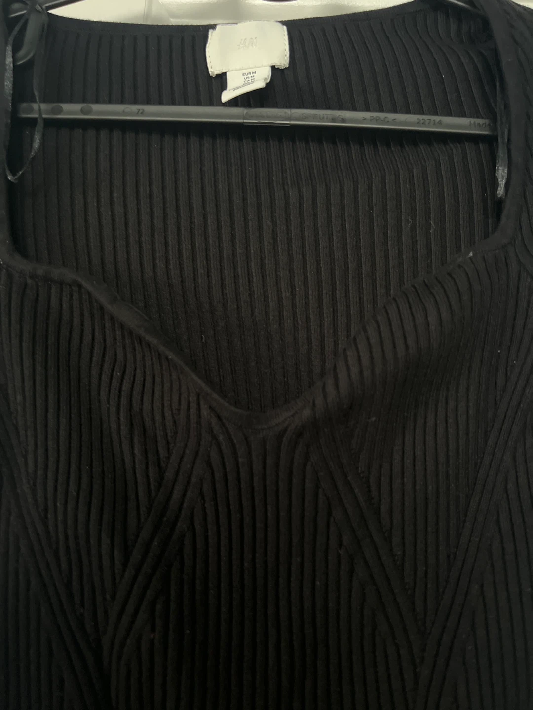 H&M Black Ribbed Square Neck Top
