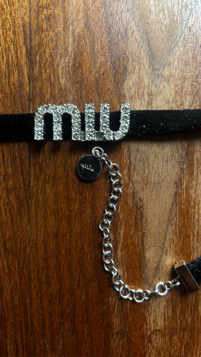 Miu Miu Crystal Logo Velvet Choker