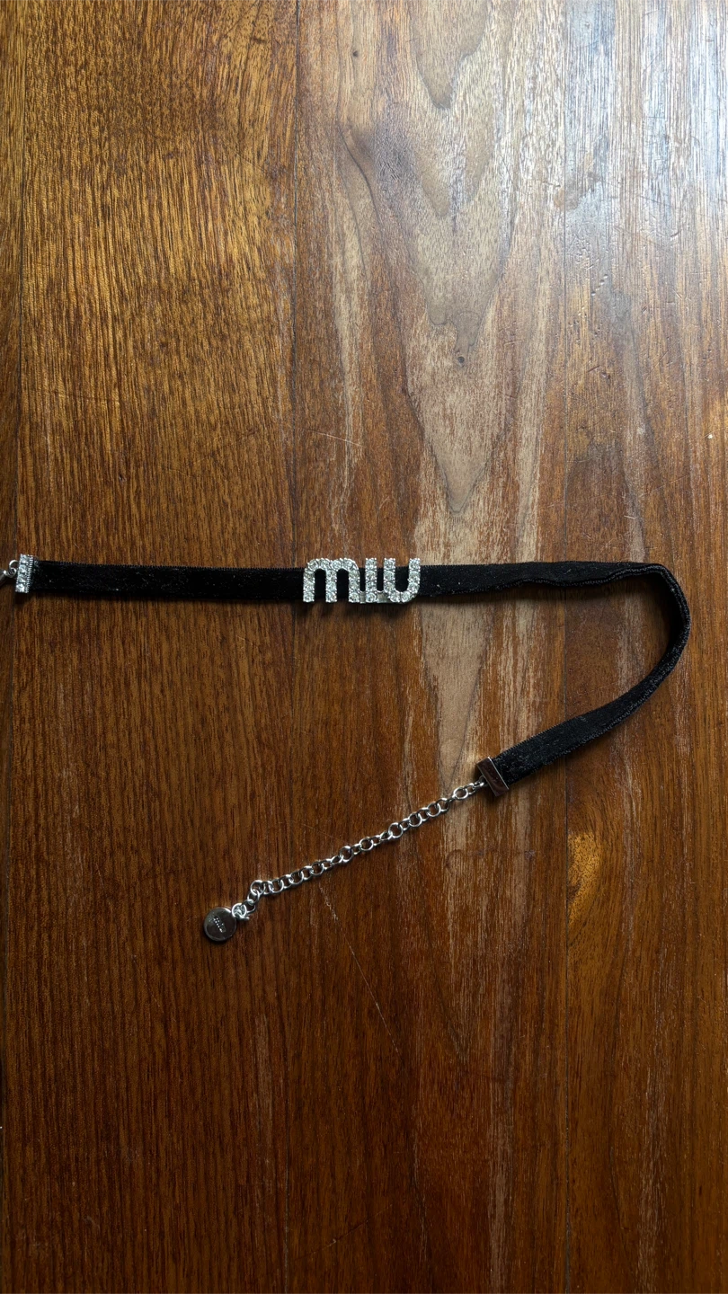 Miu Miu Crystal Logo Velvet Choker - photo 2