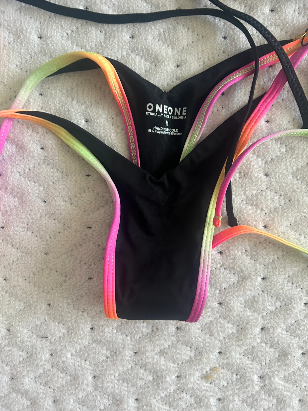 ONEONE swim thong Bikini Set - Black with Neon Trim - Size M - photo 4