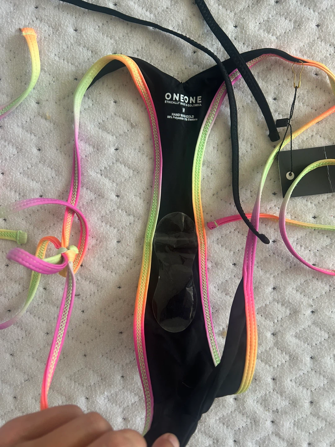 ONEONE swim thong Bikini Set - Black with Neon Trim - Size M - photo 5