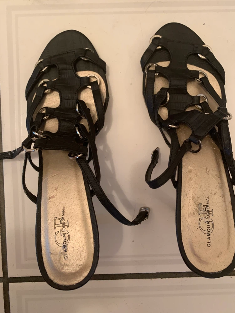 GLAMOUR ORIGINALS Black Strappy Heels - Size 9