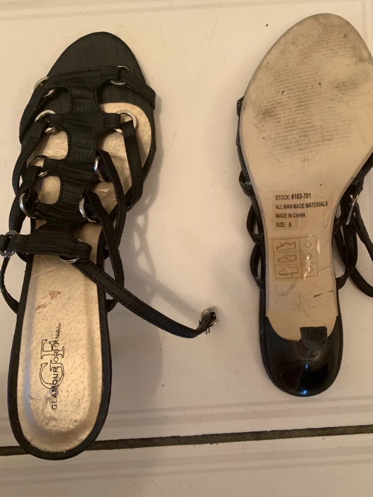 GLAMOUR ORIGINALS Black Strappy Heels - Size 9 - photo 2