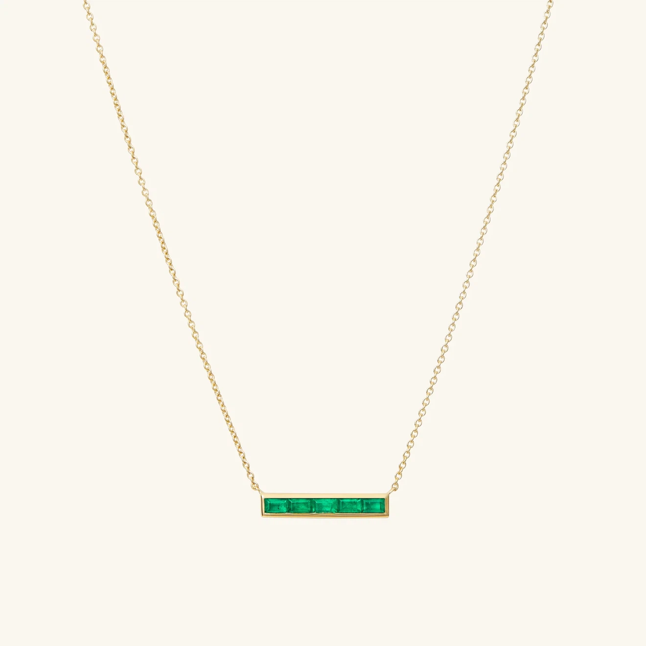 BAGUETTE EMERALD GOLD BAR NECKLACE