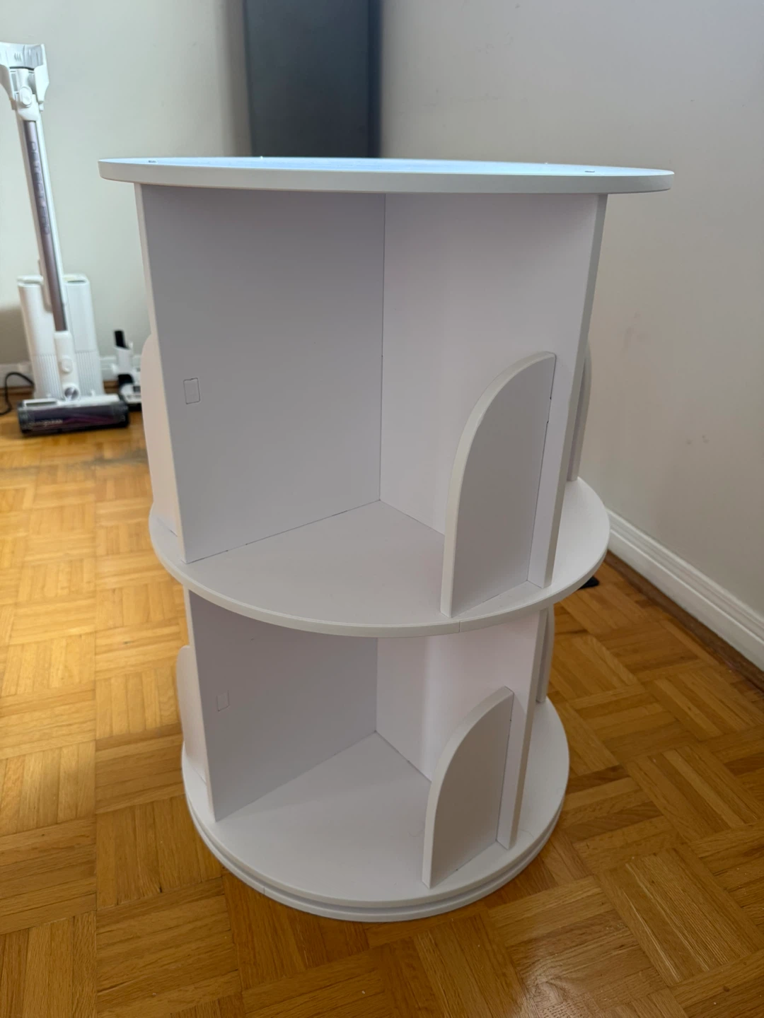 White 2-Tier Rotating Bookshelf