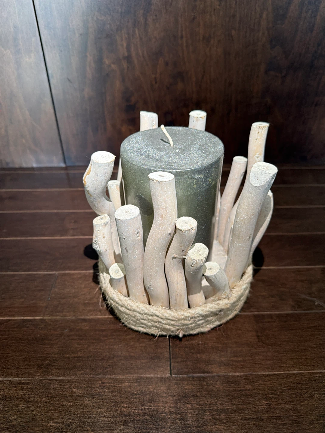 Pillar Candle with Driftwood Holder