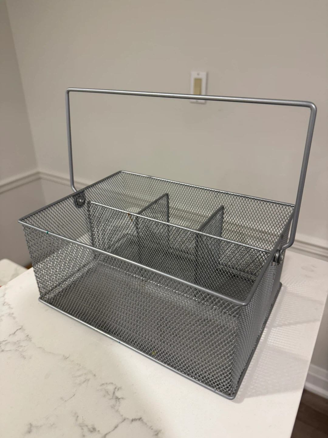 Grey Mesh Organizer Basket with Handle