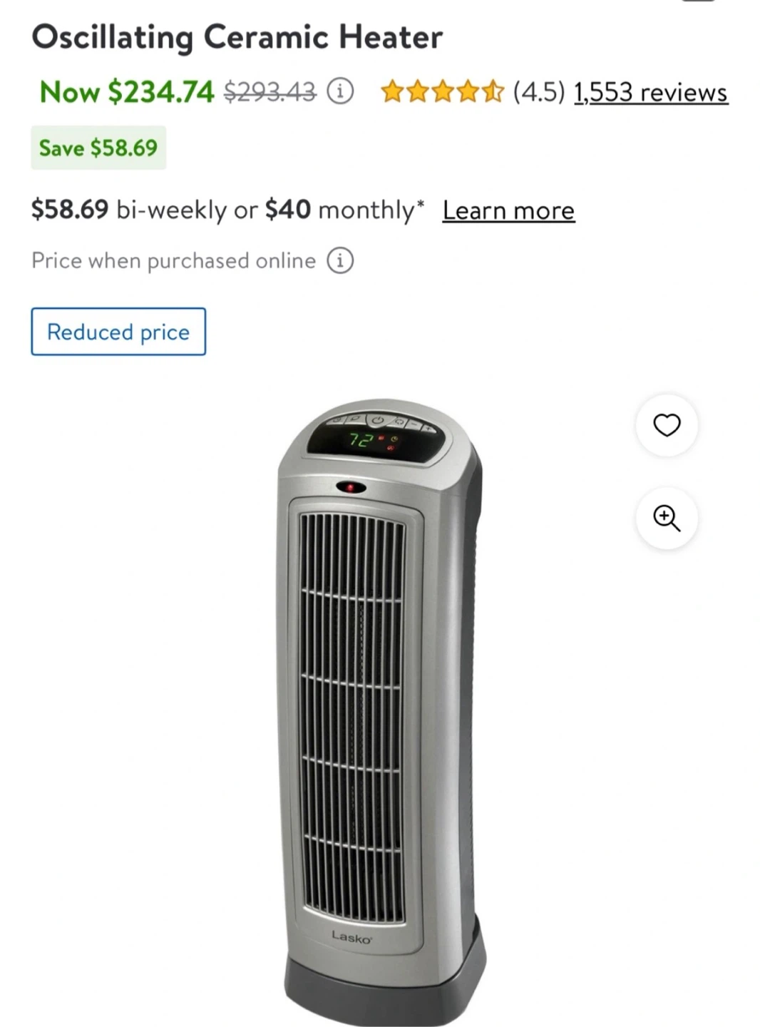 Lasko Oscillating Ceramic Heater