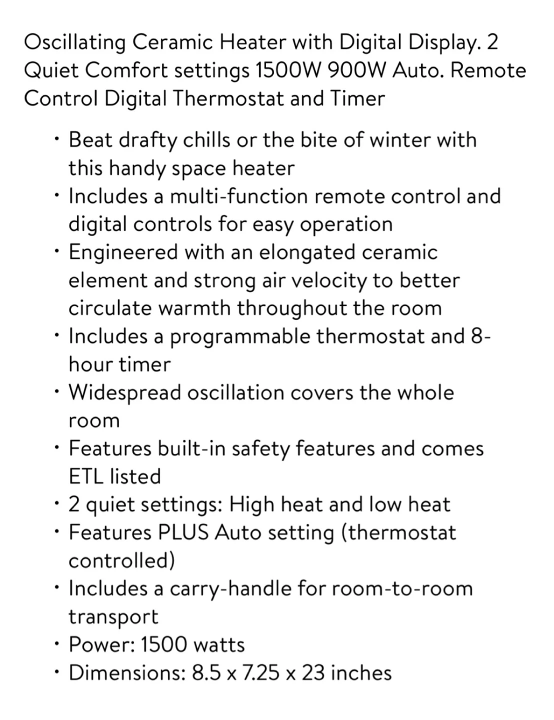 Lasko Oscillating Ceramic Heater - photo 5