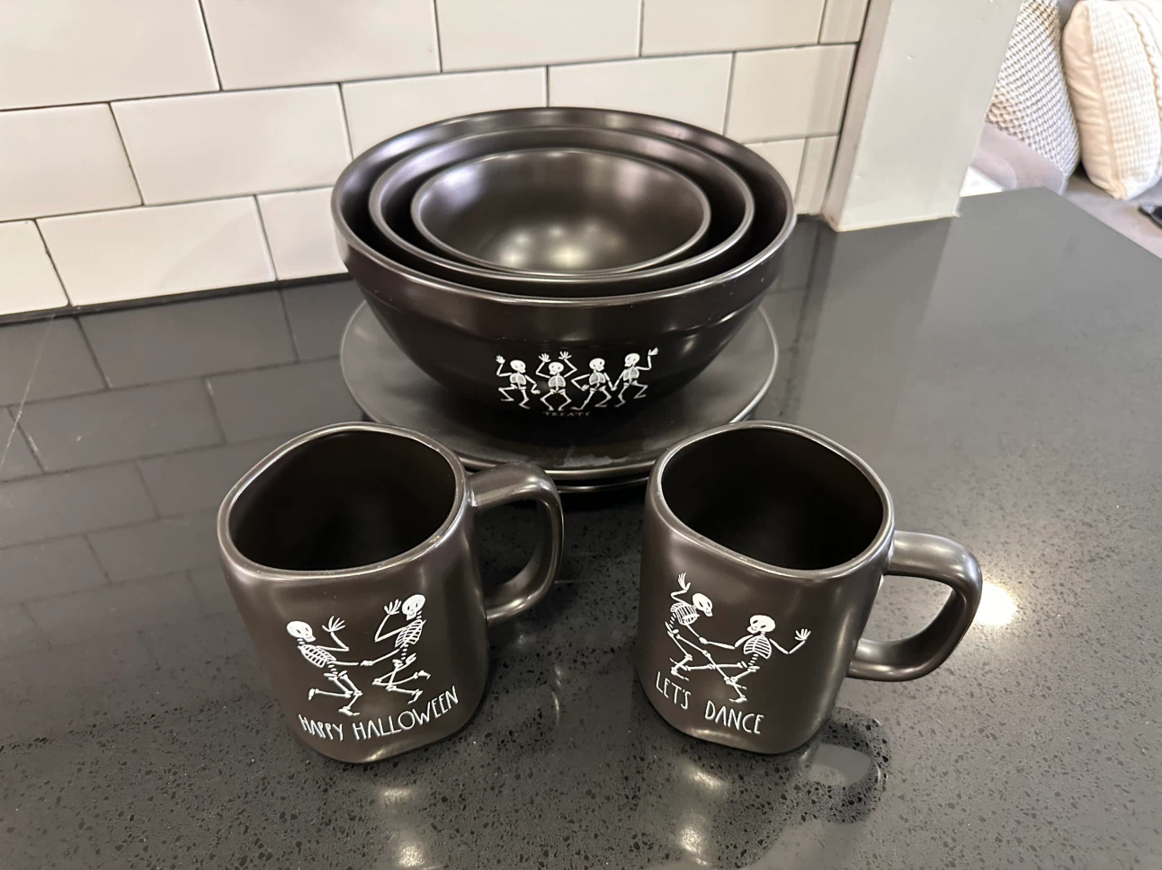 Halloween Skeleton Mugs, Dishes and Bowls Set