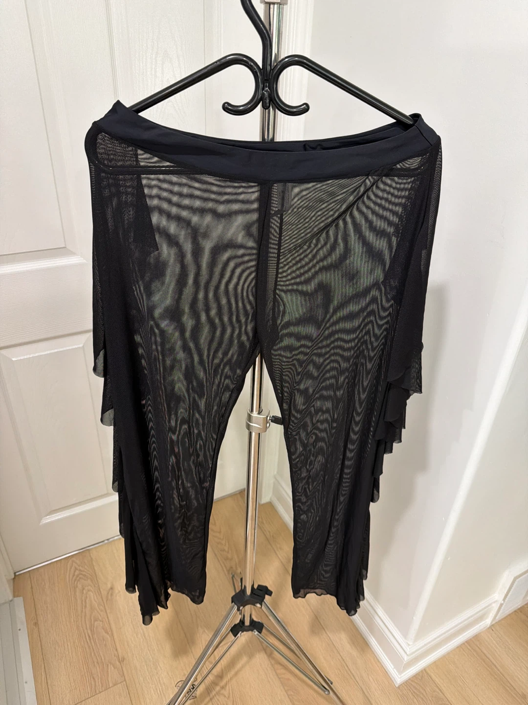 Black Mesh Flare Pants