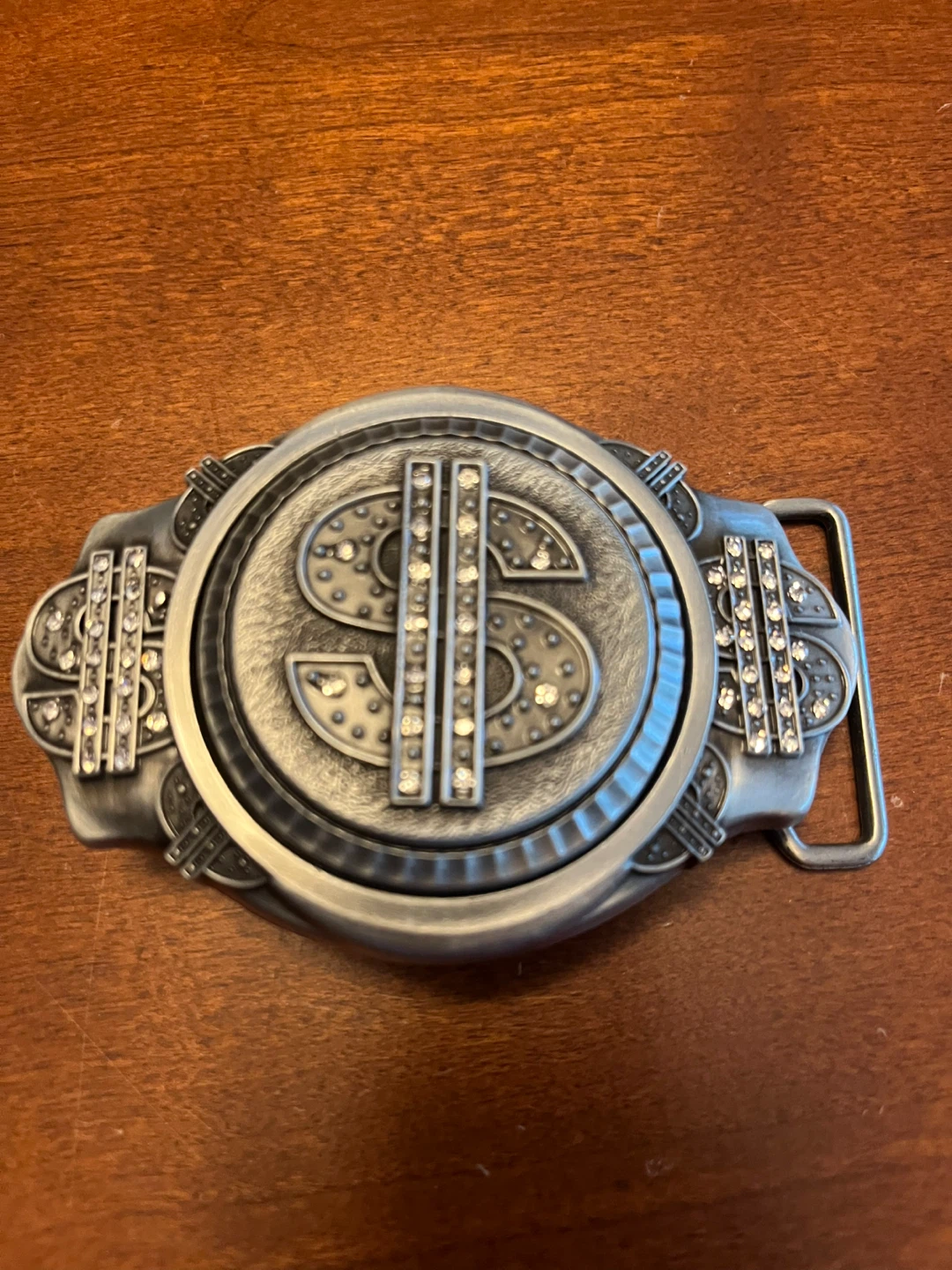 Spinning Dollar Sign Belt Buckle with Rhinestones