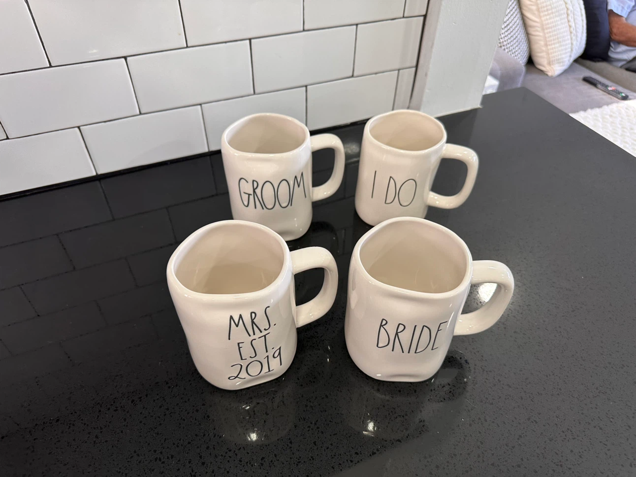 Rae Dunn "Bride & Groom" Mugs and "Mrs. Est. 2019" Mug Set