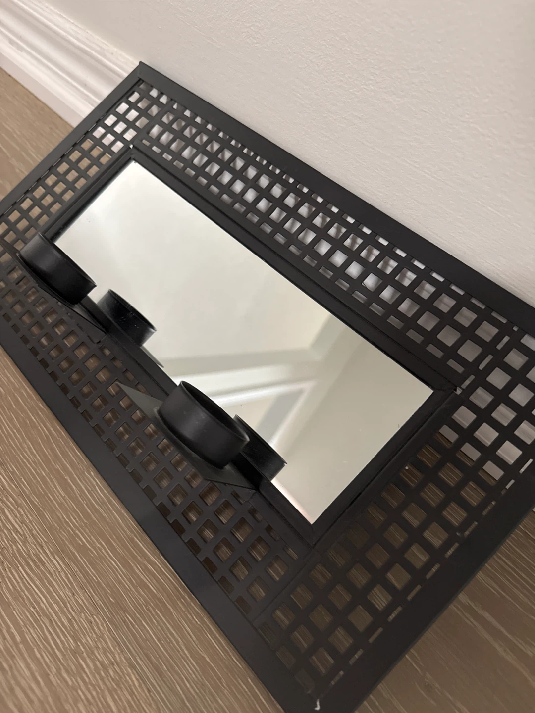 Black Metal Mirror with 2 Candle Holders - photo 2