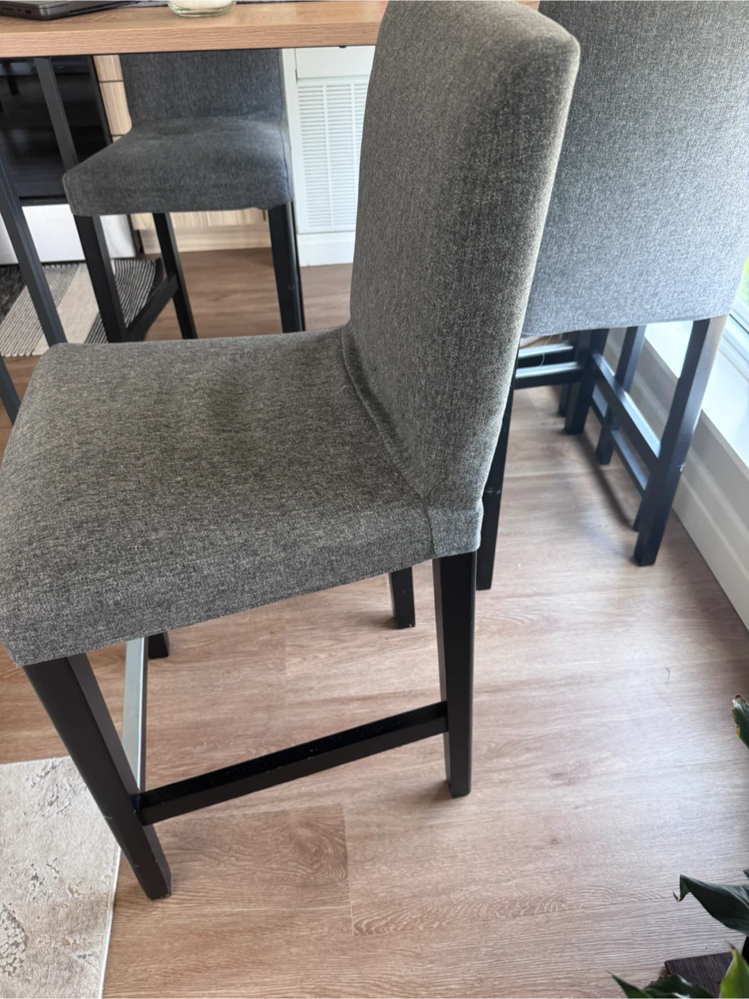 IKEA Grey Fabric Bar Stool with Black Legs – Set of 4