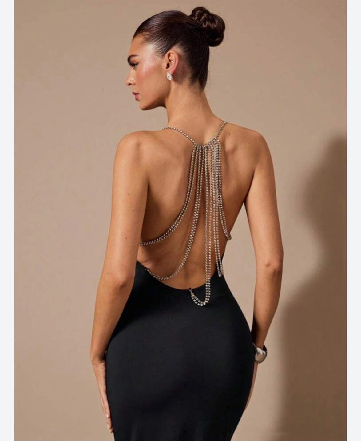 Brand new ZARA Black Ribbed Mini Dress with Rhinestone Chains