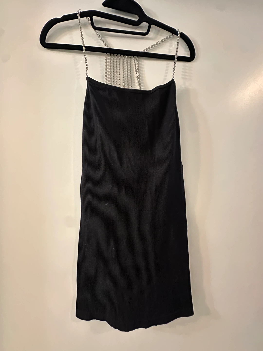 Brand new ZARA Black Ribbed Mini Dress with Rhinestone Chains - photo 3