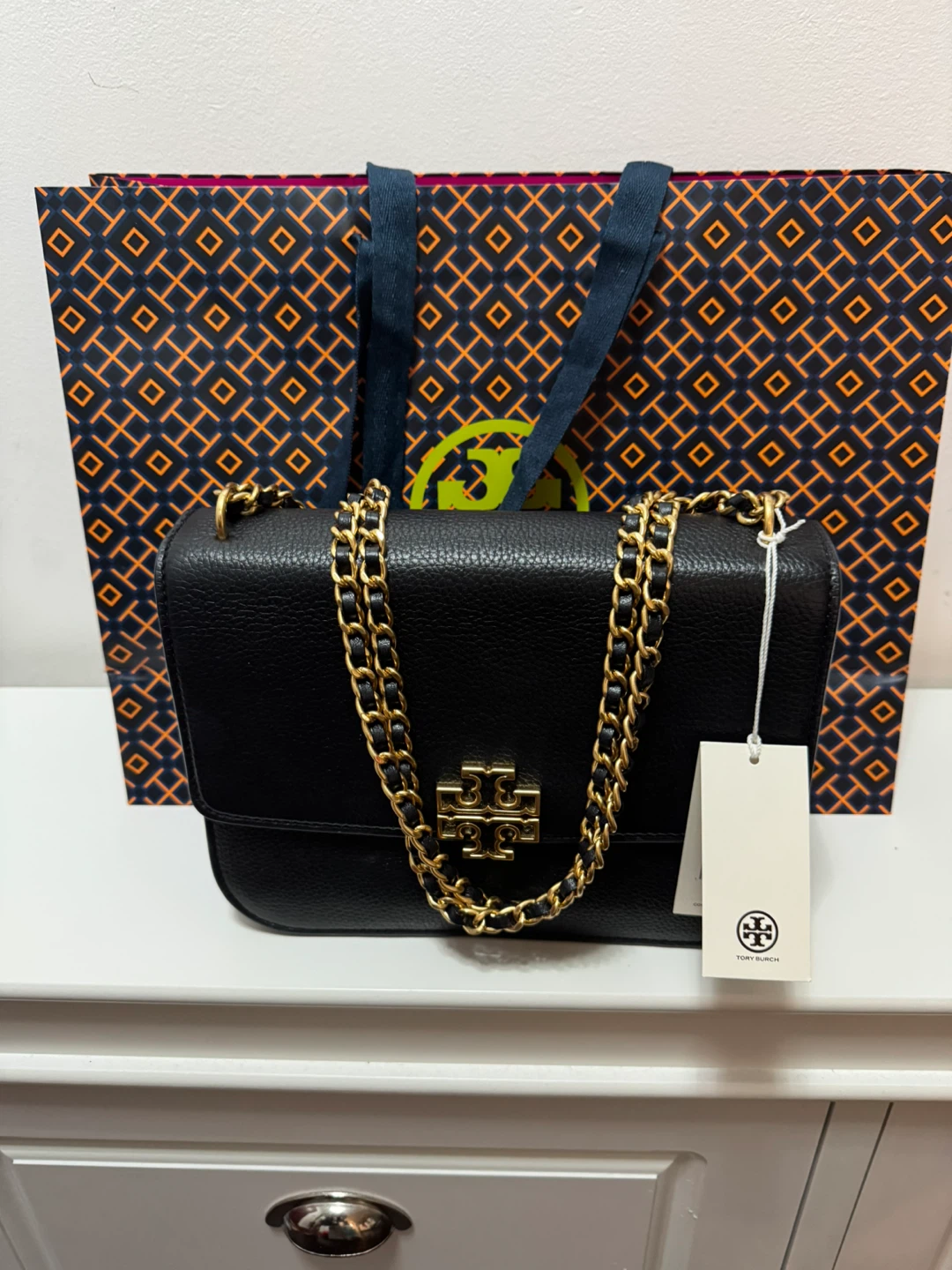 Authentic Tory Burch Britten Pebbled Adjustable Shoulder Bag