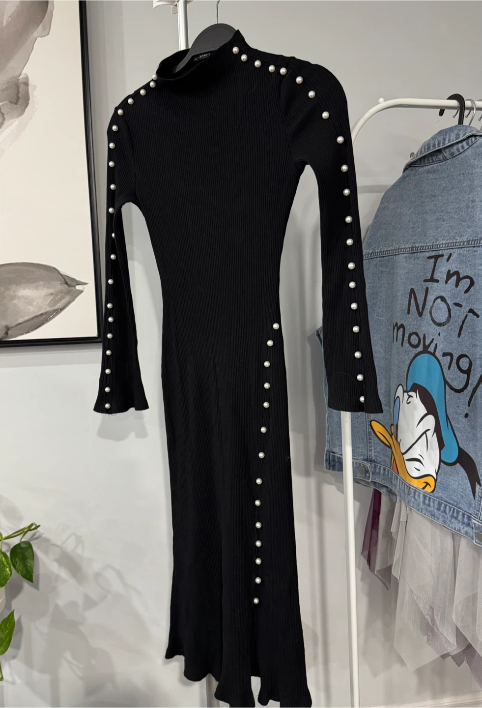 Black Ribbed Pearl Button Dress size XS