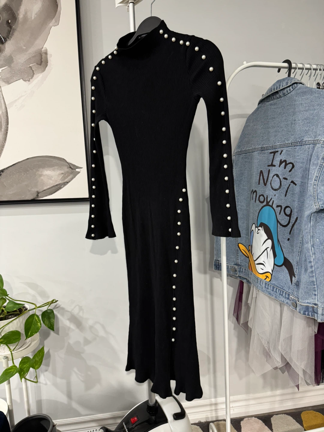 Black Ribbed Pearl Button Dress size XS - photo 3