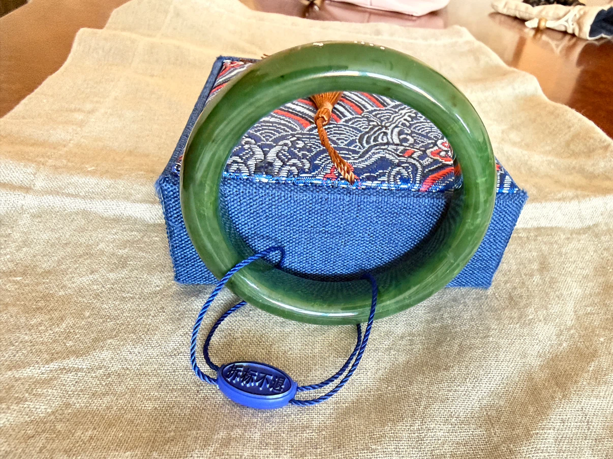 Certified Natural HeTian Green Jade Bangle Bracelet