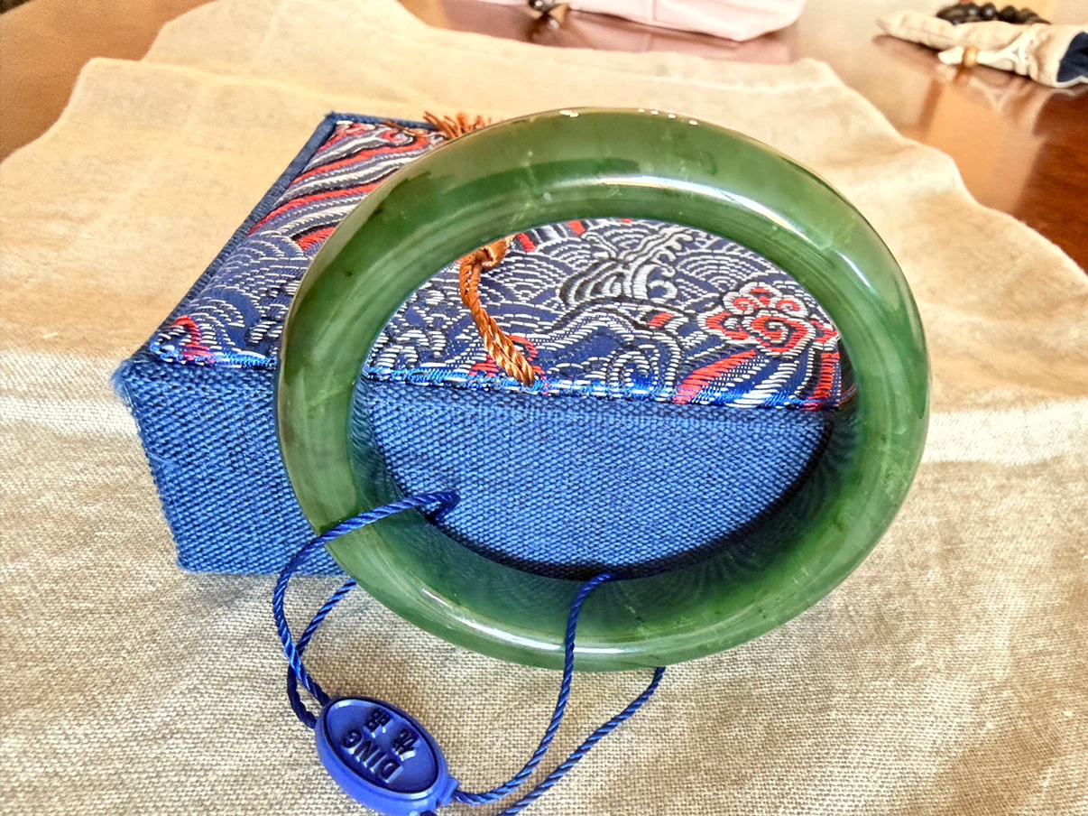Certified Natural HeTian Green Jade Bangle Bracelet - photo 3